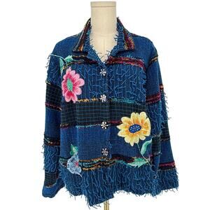 Vintage Julia Kim Jacket Floral Embroidered 1990s Womens XL Eclectic Cottage